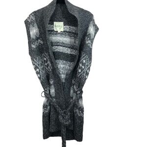 KENJI Womens Gray Wool Alpaca Blend Knit Fair Isle Belted Sweater Vest